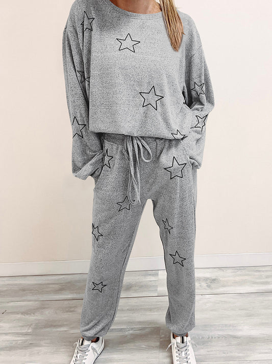 Star Print Long Sleeve Top and Pants Lounge Set