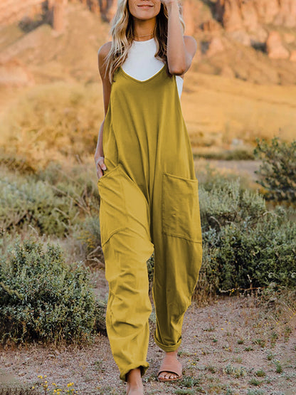 Full Size Sleeveless V-Neck Pocketed Jumpsuit