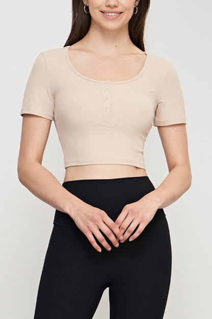 Round Neck Short Sleeve Cropped Sports Top