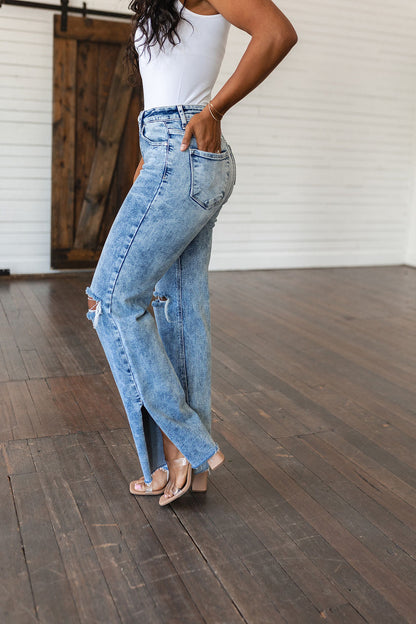 Carter High Rise Slit Hem Straight Jeans