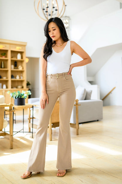 Serenity High Rise Tummy Control Flares in Khaki