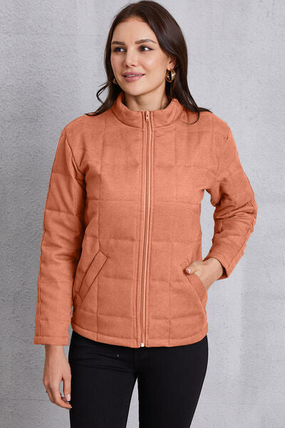 Zip Up Mock Neck Pocketed Jacket