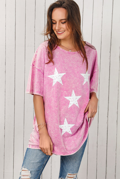 Star Print Dropped Shoulder Tunic T-Shirt