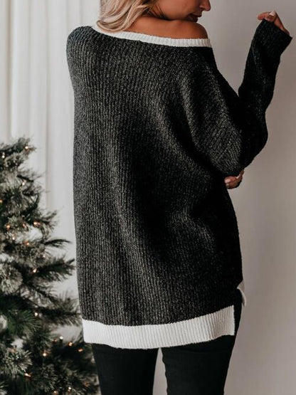 Color Block Round Neck Long Sleeve Sweater