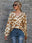 Leopard V-Neck Decorative Button Long Sleeve Blouse