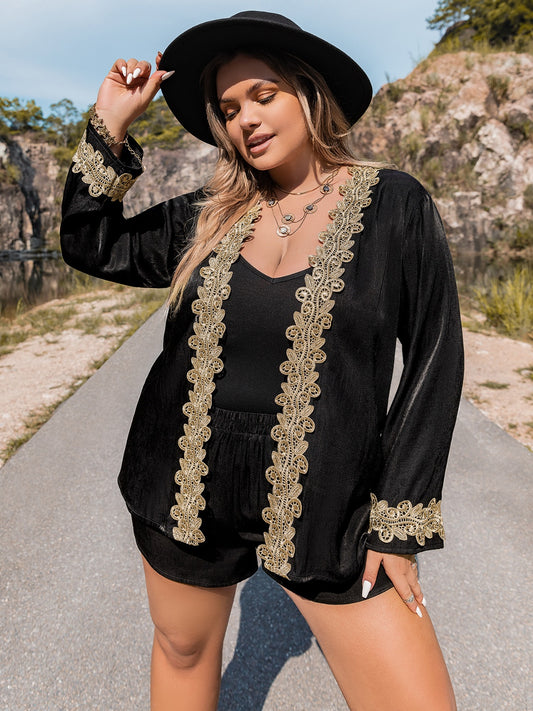 Plus Size Contrast Long Sleeve Cardigan