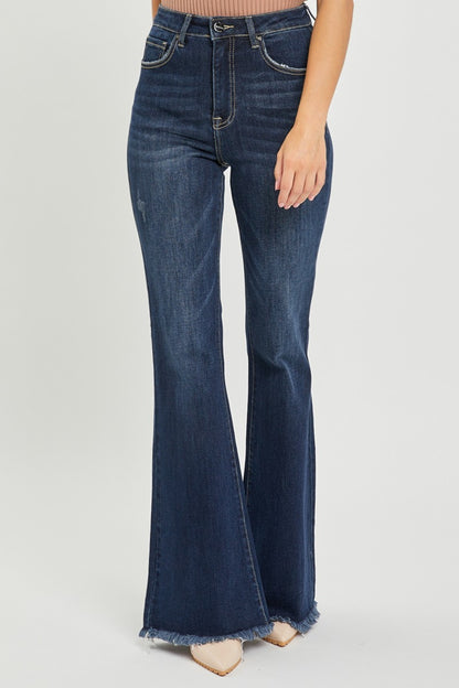 RISEN High Waist Raw Hem Flare Jeans