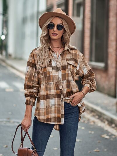 Plaid Button Up Dropped Shoulder Shirt