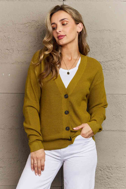 Zenana Kiss Me Tonight Full Size Button Down Cardigan in Chartreuse