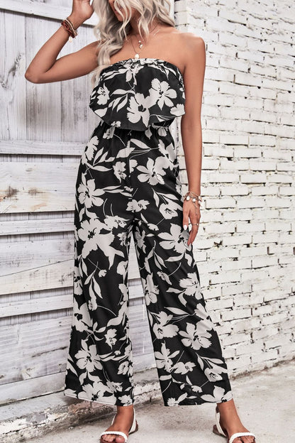 Floral Strapless Wide Leg Jumpsuit