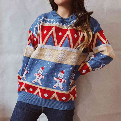 Printed Round Neck Long Sleeve Sweater