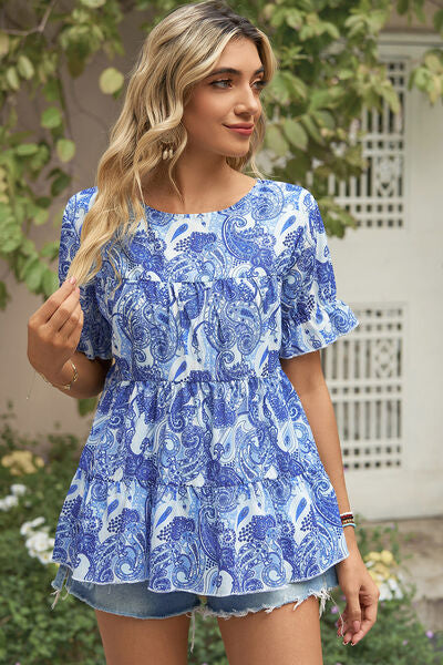 Floral Round Neck Short Sleeve T-Shirt