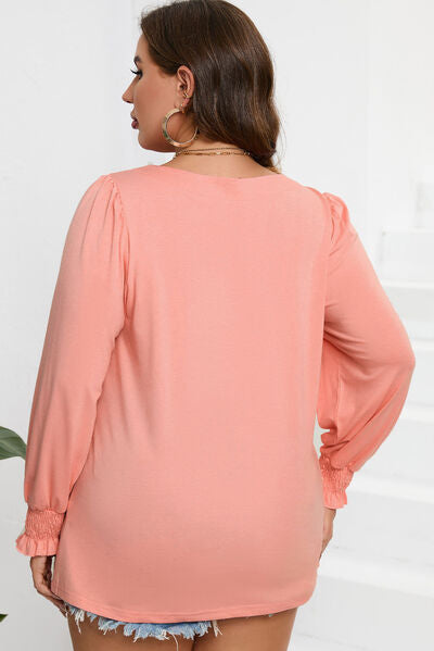 Plus Size Square Neck Lantern Sleeve T-Shirt