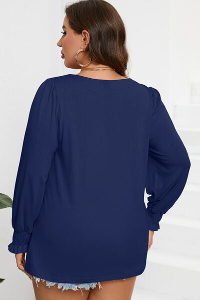 Plus Size Square Neck Lantern Sleeve T-Shirt