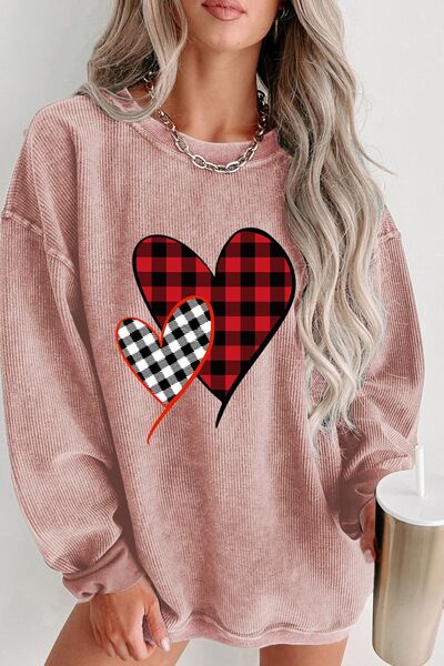 Heart Round Neck Dropped Shoulder Sweatshirt