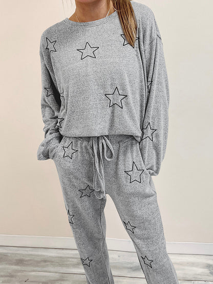 Star Print Long Sleeve Top and Pants Lounge Set