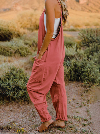 Full Size Sleeveless V-Neck Pocketed Jumpsuit